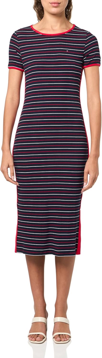 

Женское мягкое повседневное спортивное платье Tommy Hilfiger с коротким рукавом, Sky Captain Multi