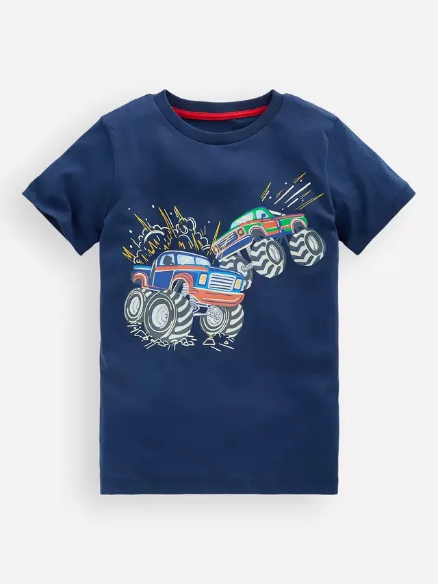 Детская светящаяся в темноте футболка, синие монстр-траки Mini Boden