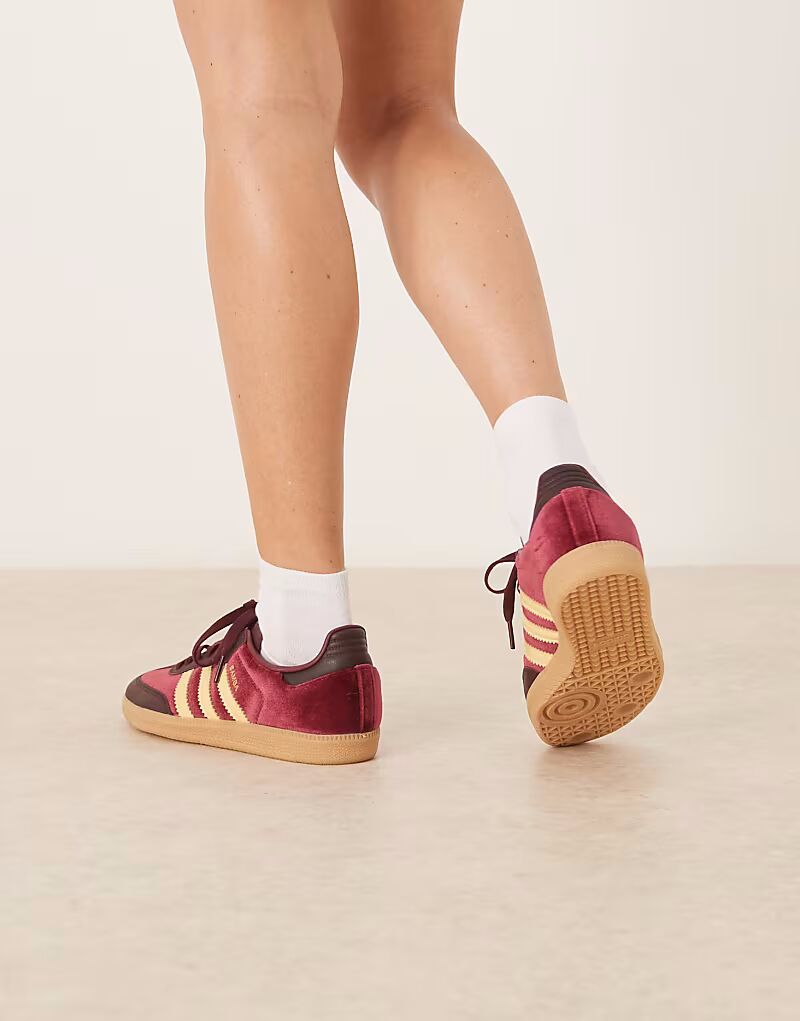 Кроссовки Adidas Originals Samba OG из бархата бордового и желтого цветов — фото 3