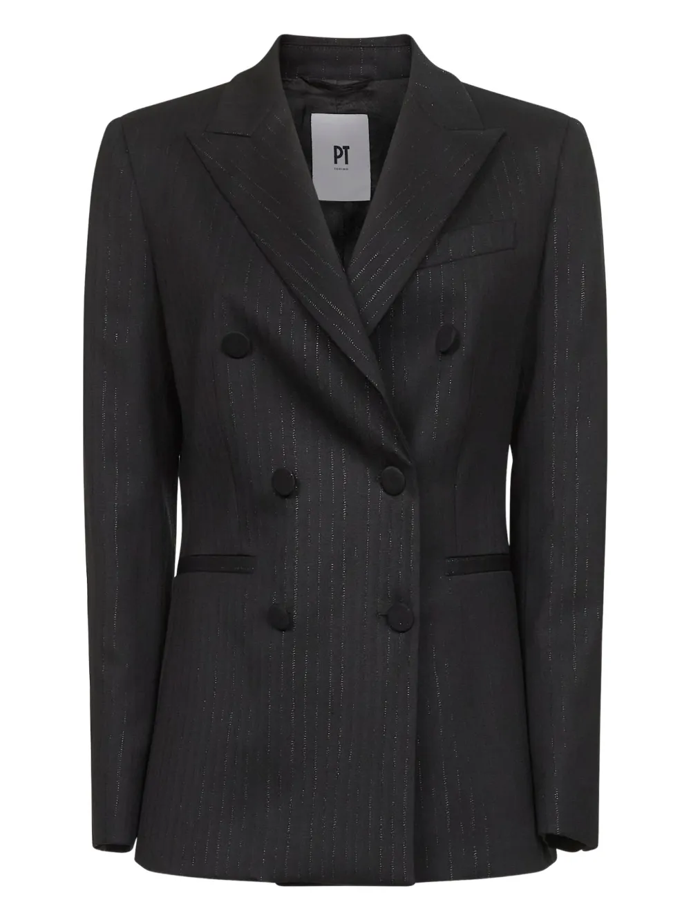 

Двубортный пиджак в тонкую полоску PT Torino, черный