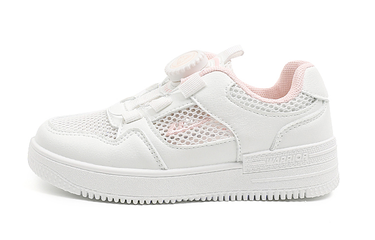 

Антиударные нескользящие дышащие низкие детские скейтерские кроссовки Warrior бело-розовые