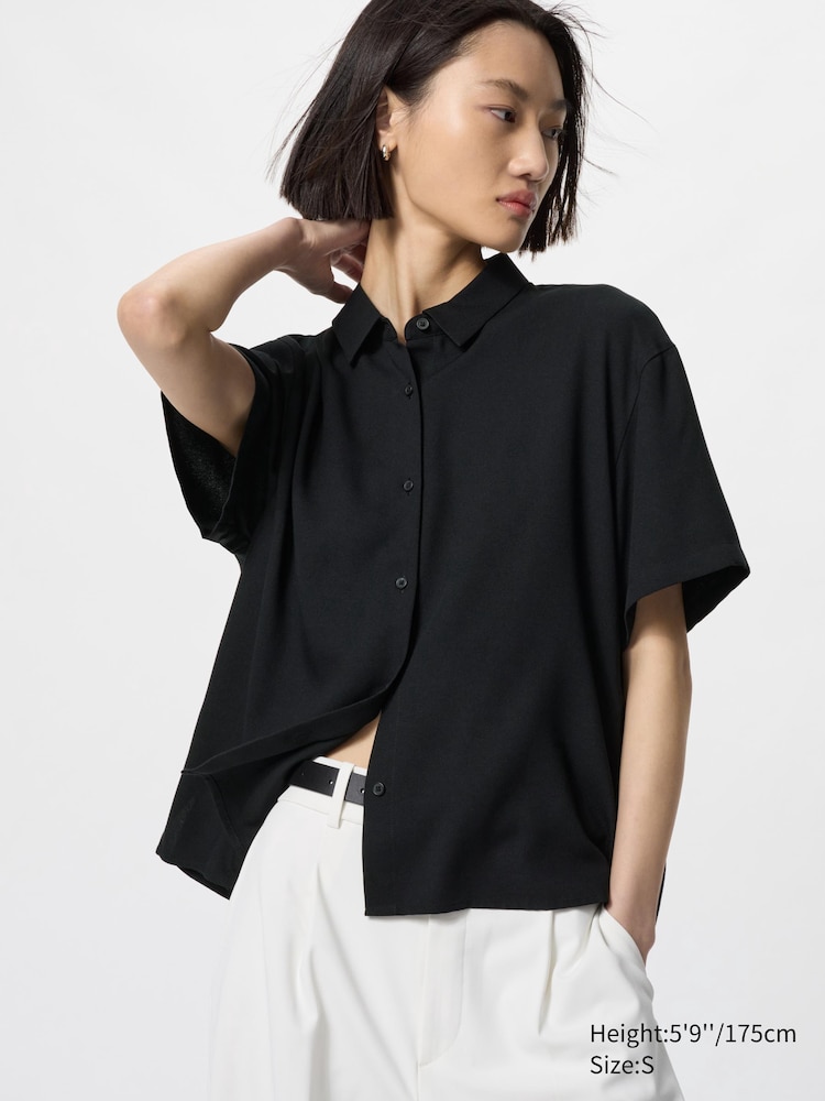 

Блуза из искусственного шелка с коротким рукавом Uniqlo, цвет 09 черный