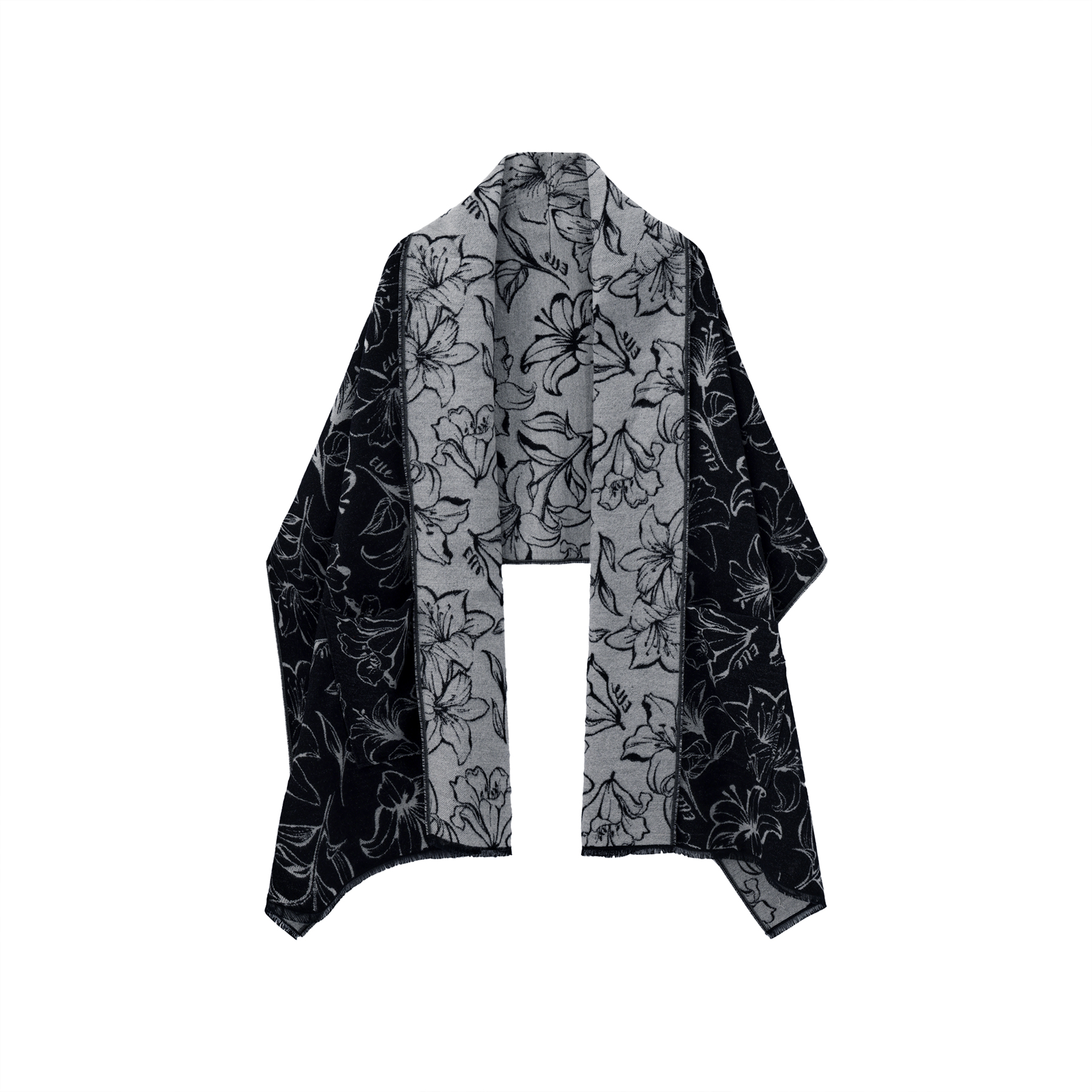 

Шаль женская из полиэстера, овечьей шерсти, нейлона и лайкры ELLE, черный серый