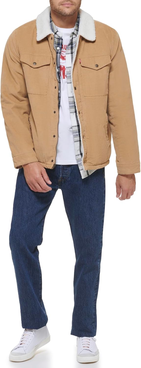 Мужская вельветовая куртка Levi's с подкладкой из шерпы (стандартные размеры, большие и высокие), Tan Corduroy — фото 2
