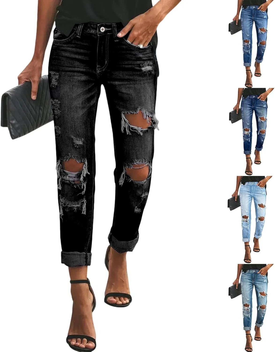 Джинсы прямые Ripped Jeans, black
