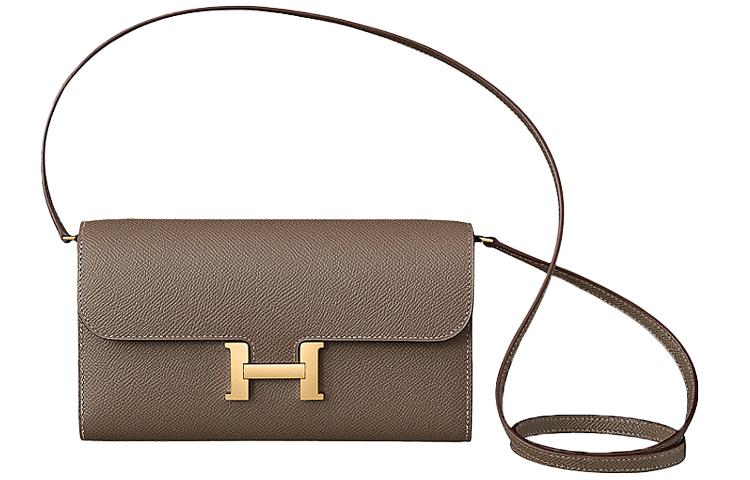 

Constance To Go Кожаный кошелек Наплечная сумка через плечо Обычный Женский 18 Etoupe Слоновая кость Серый HERMES