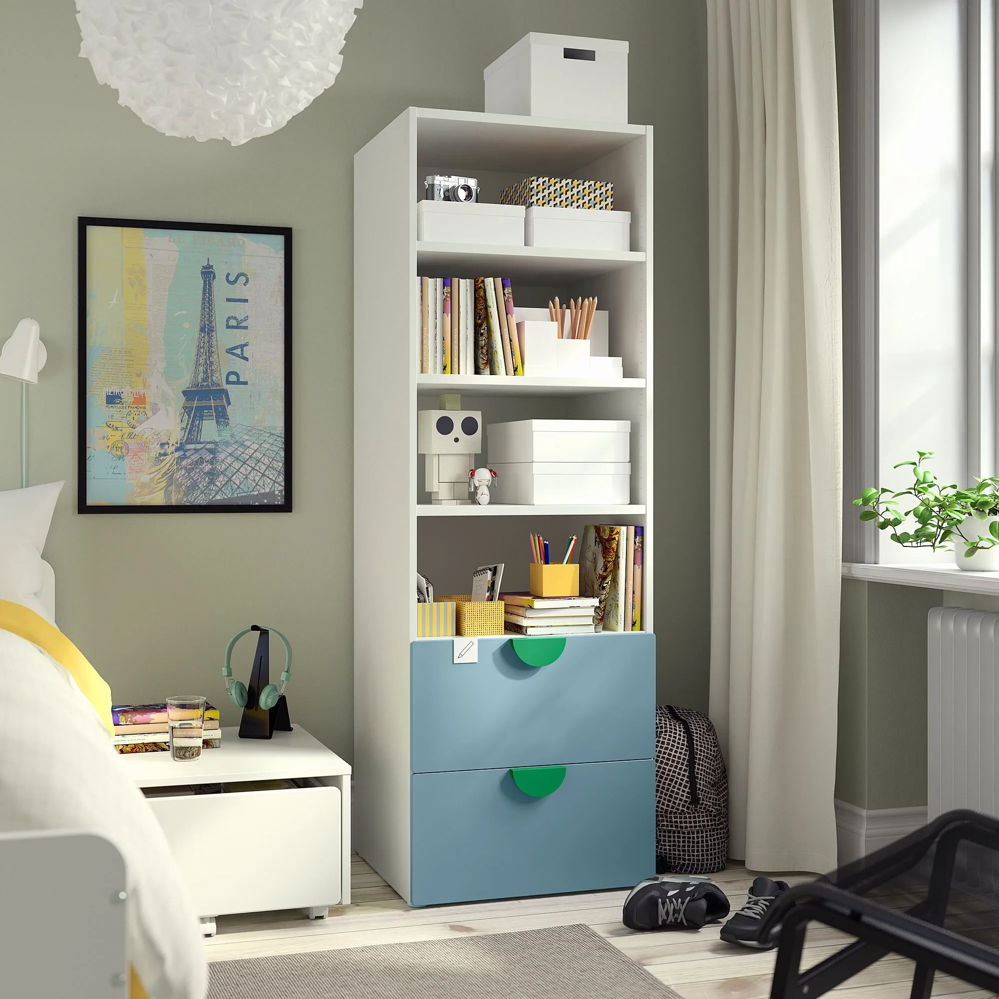 Детский книжный шкаф, бело-синий, 60x57x181 см, PLATSA/SMÅSTAD IKEA — фото 2