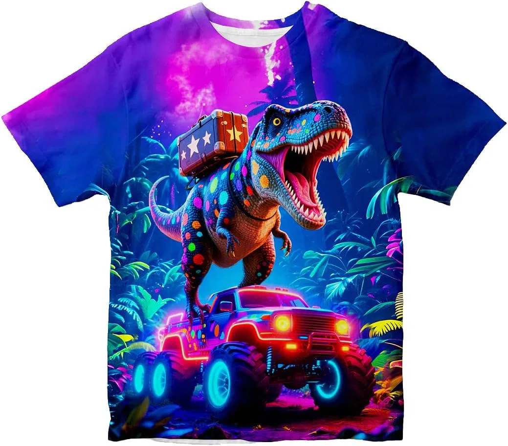 Футболка с коротким рукавом Ldvjkx, набор, Neon Dinosaur