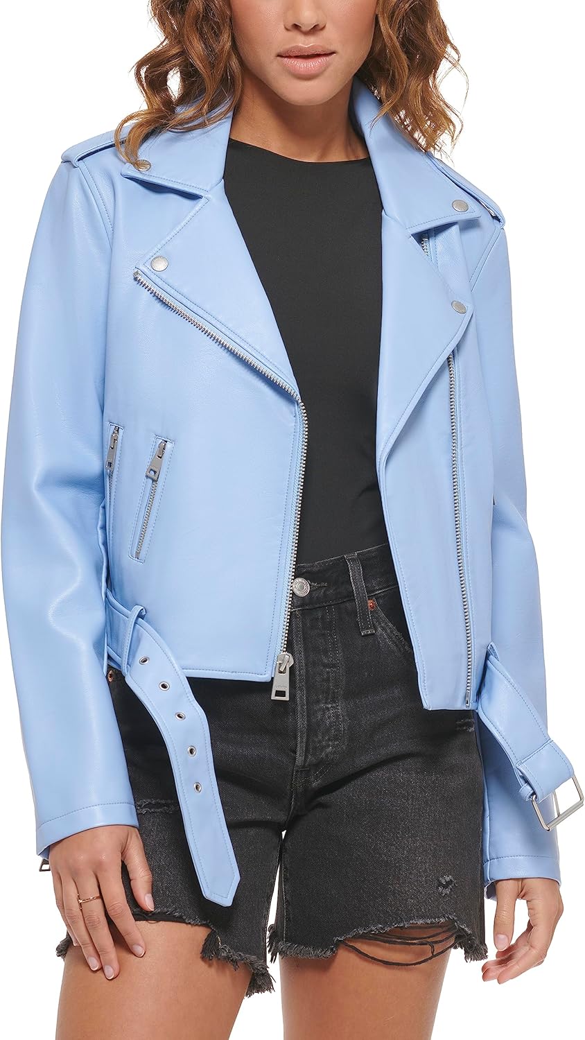 

Женская куртка-косуха Levi's из искусственной кожи с поясом, сиренево-голубой