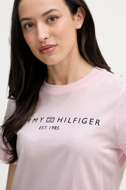Футболка с коротким рукавом хлопок Tommy Hilfiger, розовый — фото 4