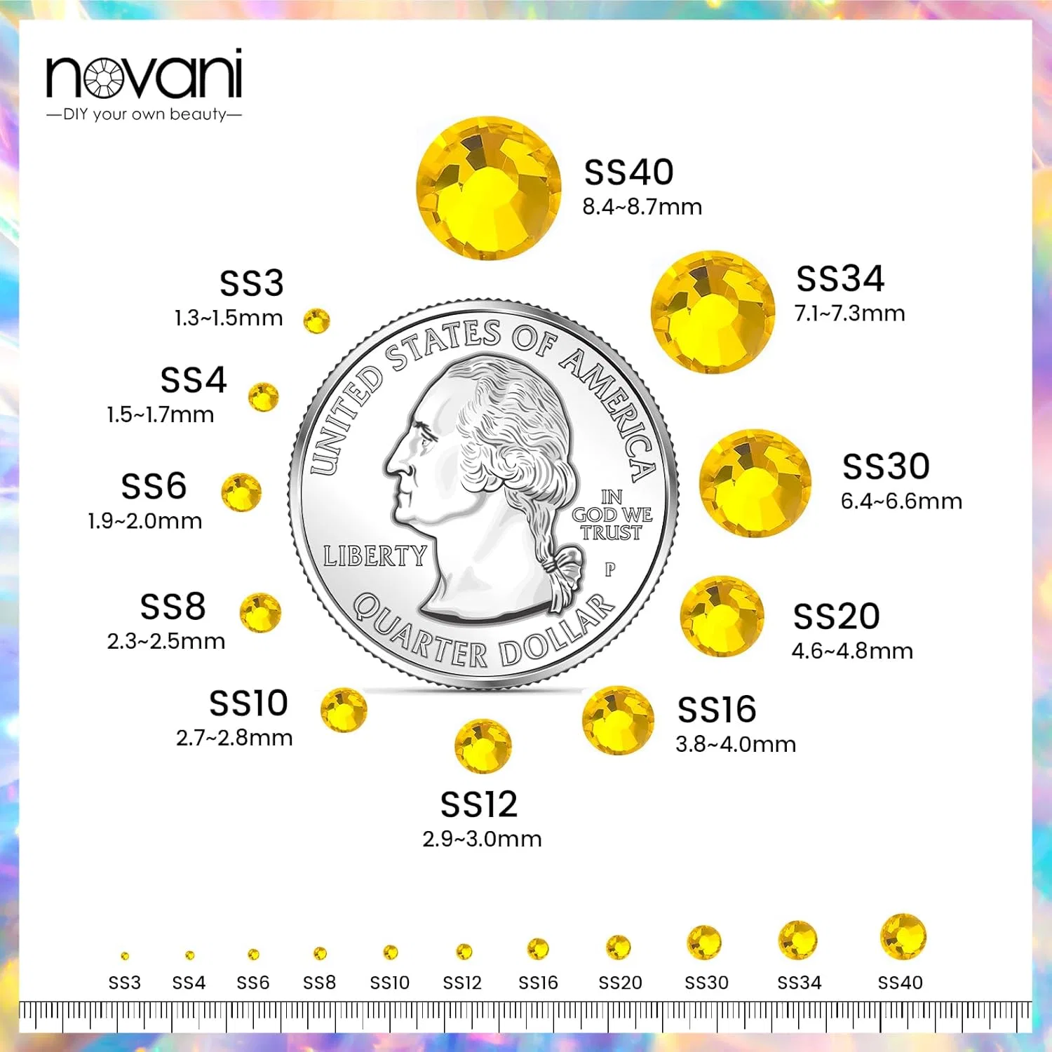 Стразы Novani SS20 из стекла с плоской задней частью, 1440 шт. (цитрин) Novani — фото 3