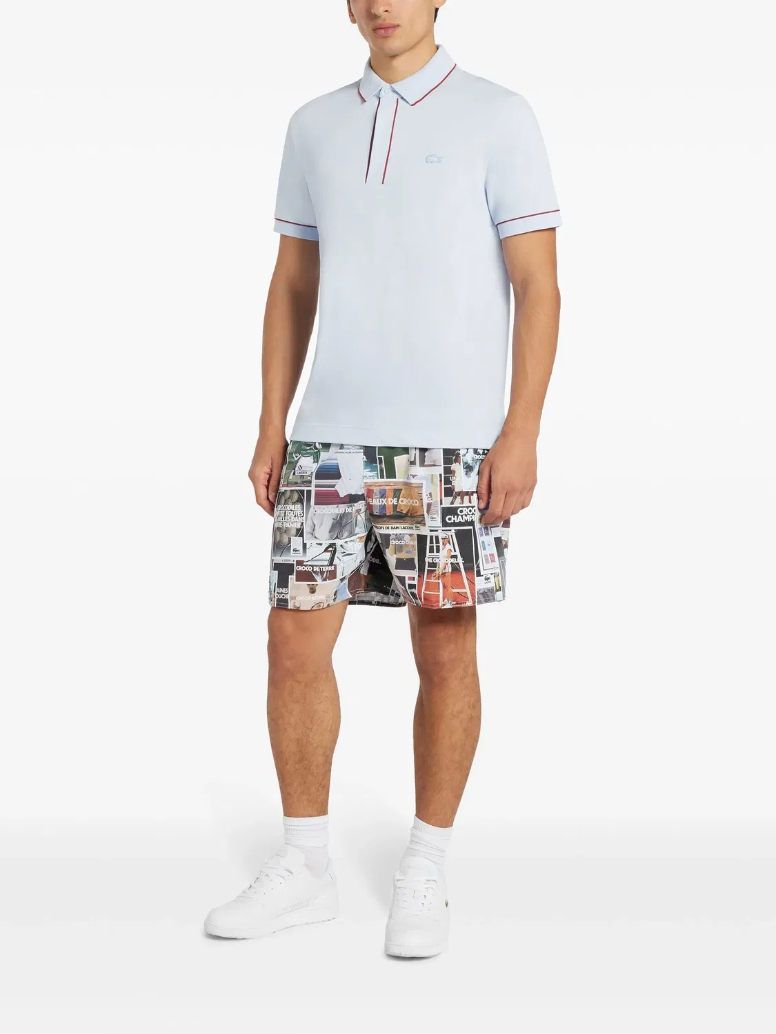 Рубашка поло с вышитым логотипом Lacoste, голубой/красный — фото 2