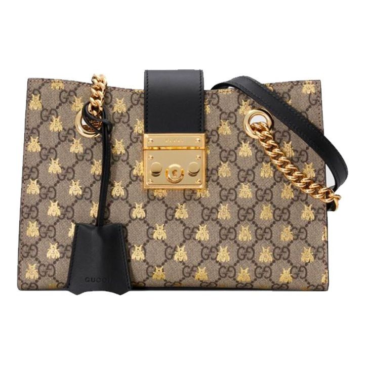 

Сумка (WMNS) Gucci Padlock Metallic Bee Printing Logo Canvas Chain handbag Small / Black Classic