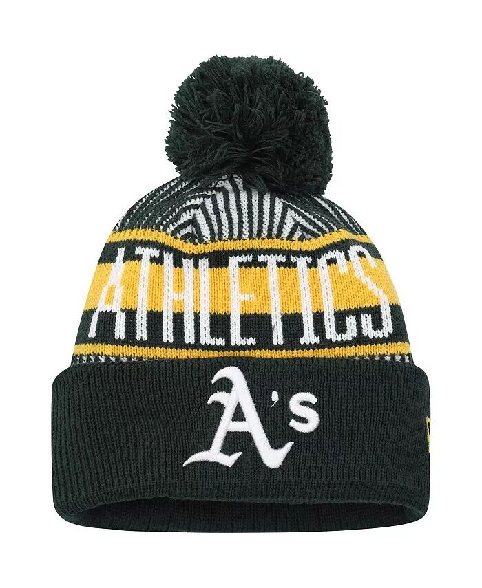 

Зеленая вязаная шапка в полоску с манжетами и помпоном Oakland Athletics для больших мальчиков и девочек New Era