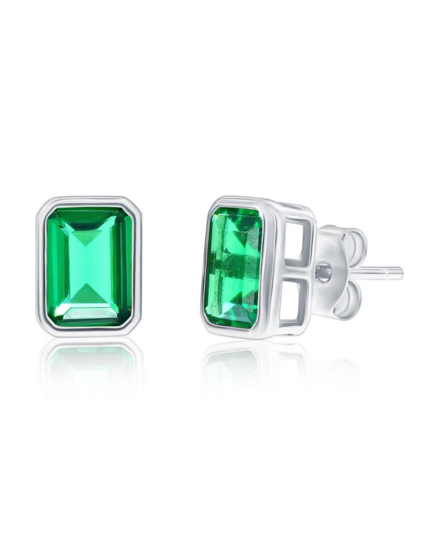 

Серьги-гвоздики из стерлингового серебра, прямоугольные, с фианитами, с камнем-талисманом по знаку зодиака Simona, Emerald