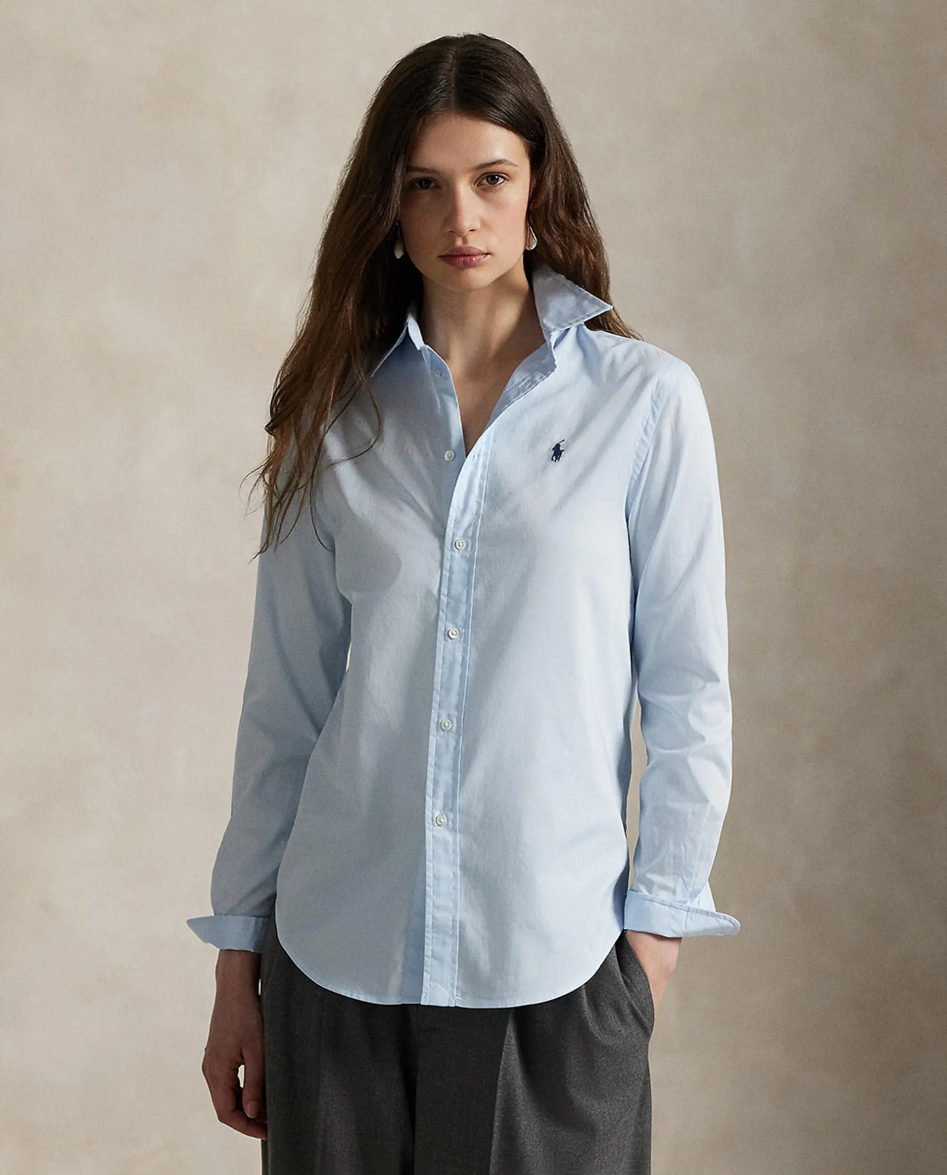 

Классическая женская оксфордская рубашка из хлопка Polo Ralph Lauren, светло-голубой