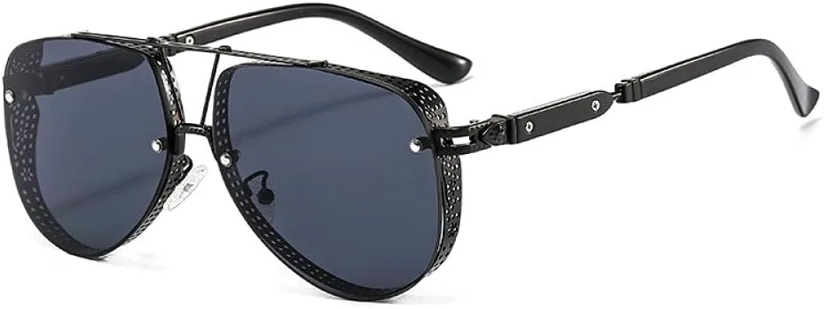 

Винтажные готические солнцезащитные очки в стиле стимпанк для женщин, ретро-очки в стиле пилот-панк для мужчин, защита от ультрафиолета UV400 MTZJH, Black Grey