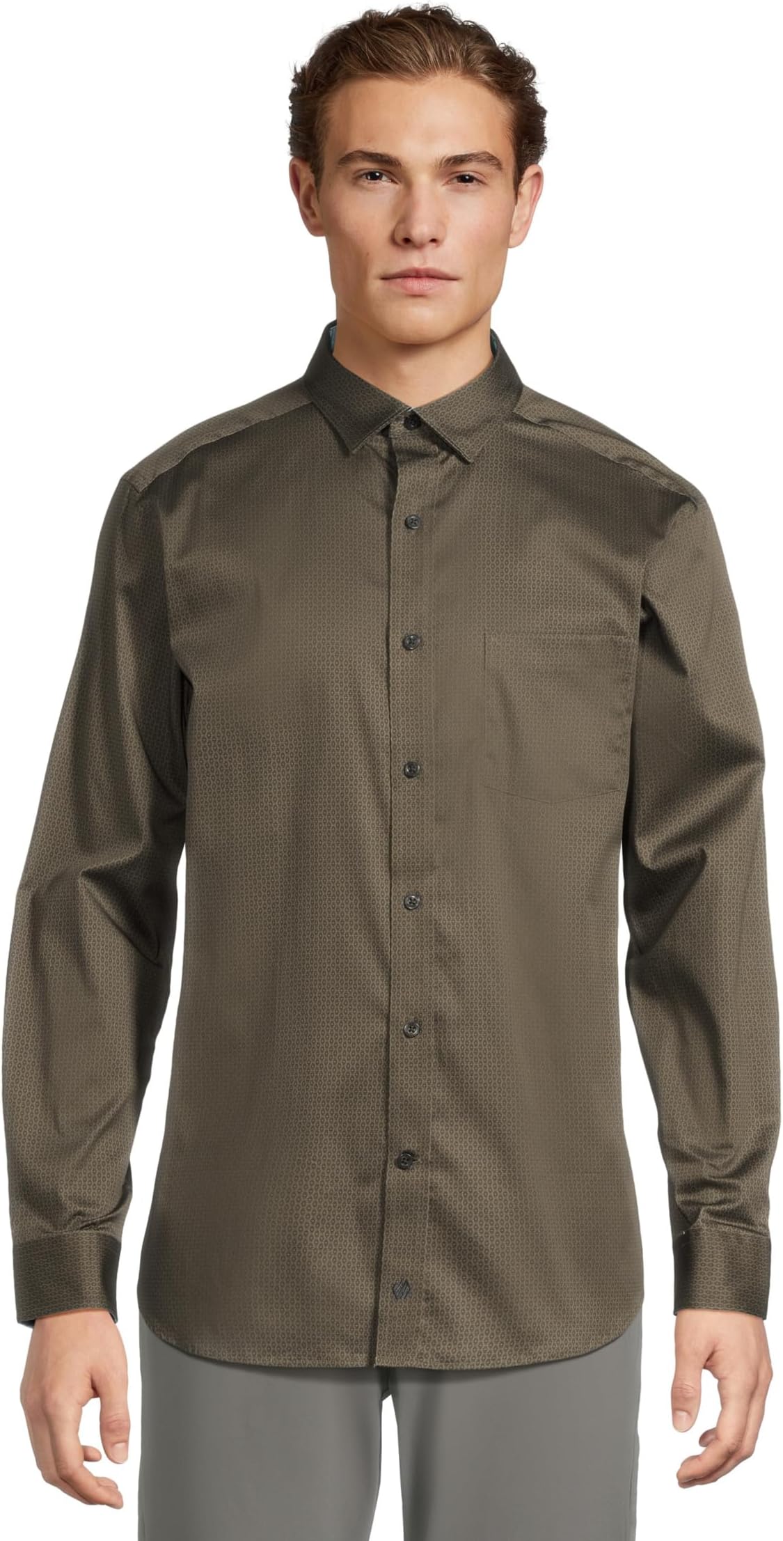 

Рубашка Johnston & Murphy Printed Cotton Shirt, цвет Olive/Navy Linked Oval