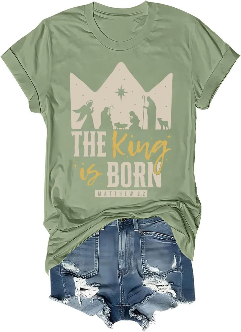 

Футболка The King is Born ретро с религиозным принтом Cibwobi