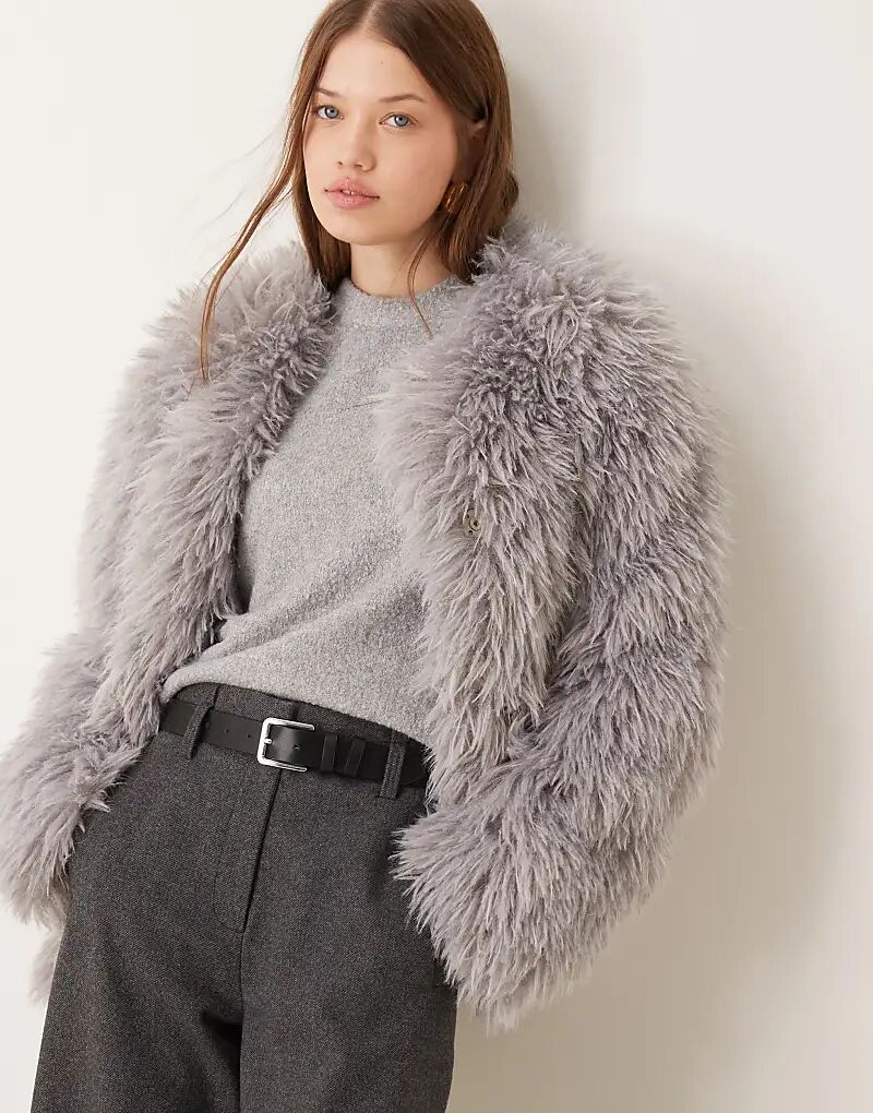 

Куртка из искусственного монгольского меха серого цвета ASOS DESIGN
