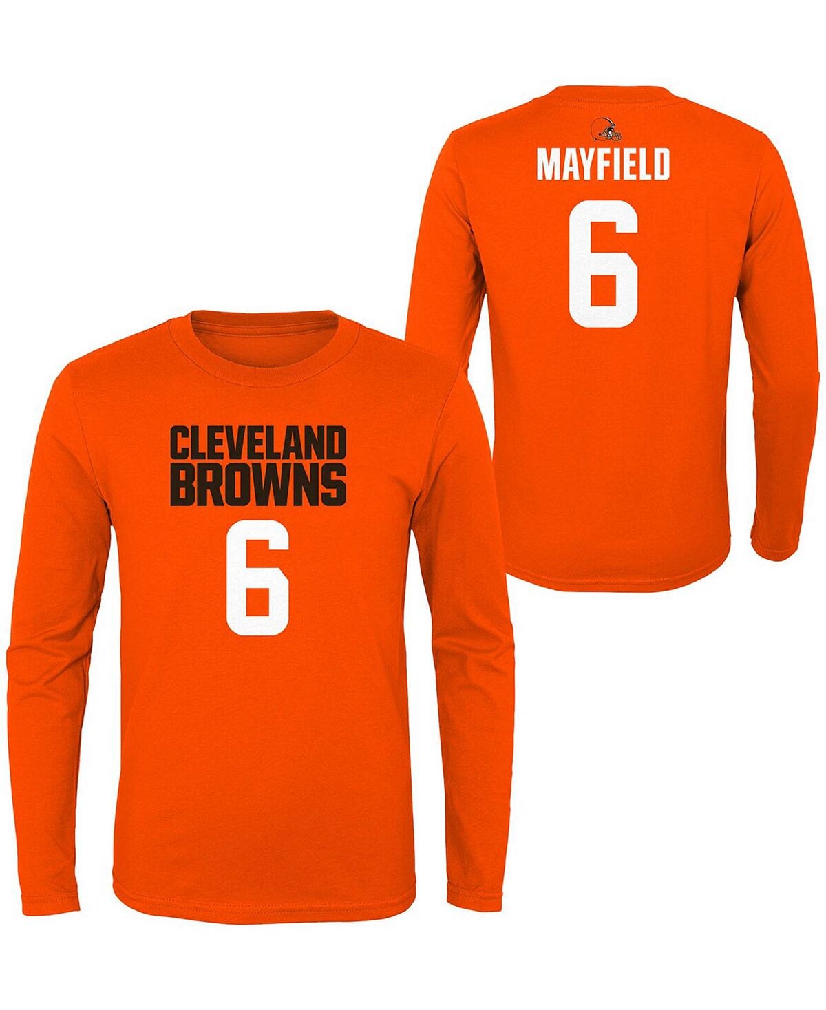

Футболка с длинным рукавом Big Boys Baker Mayfield Orange Cleveland Browns Mainliner, имя и номер игрока Outerstuff