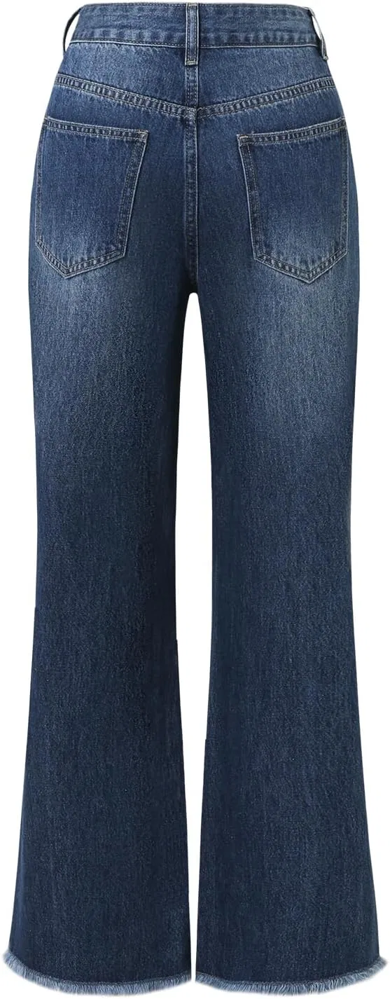 Джинсы Women's Flare Bell Bottom Jeans High Waisted Wide Leg Bootcut Jeans Stretchy Denim Pants Blue — фото 2