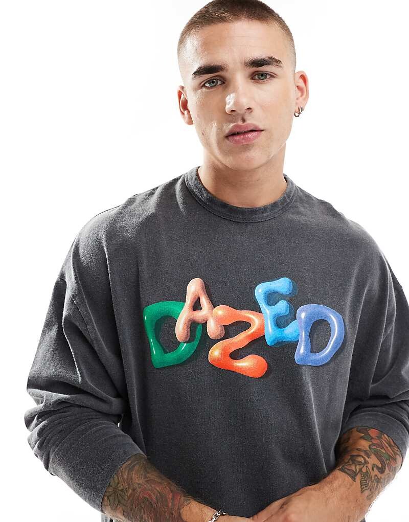 

Черная футболка оверсайз с длинными рукавами и ярким принтом спереди ASOS DESIGN