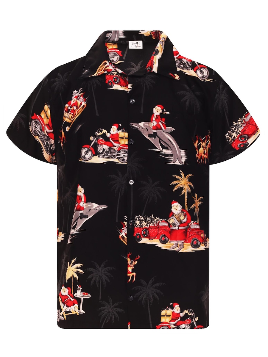 

Рубашка на пуговицах классического кроя King Kameha Christmas Dolphin Santa, черный