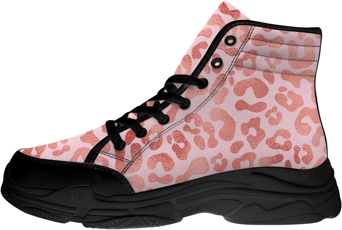 

Кроссовки с леопардовым принтом, женщины, мужчины шнуруют высокие холстовые кроссовки, подарки для нее. Он Quorax, розовый