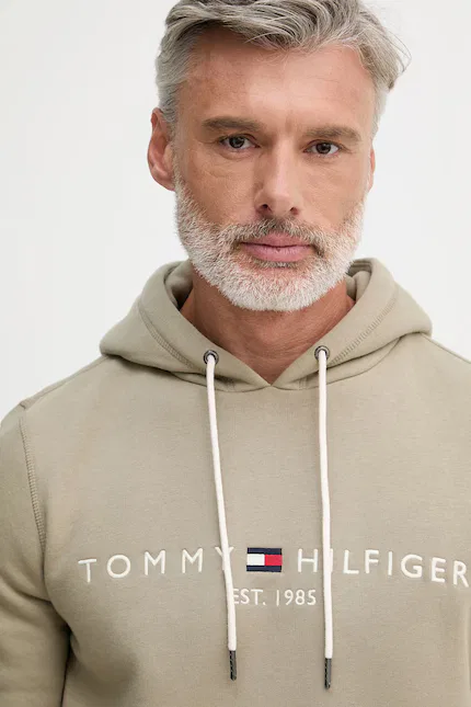 Худи мужское с капюшоном из хлопка Tommy Hilfiger, зеленый — фото 3