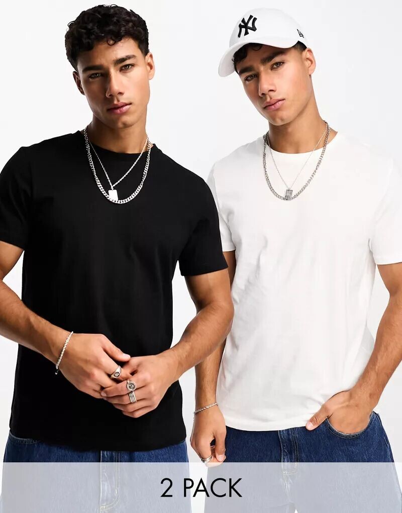 

Комплект из двух черно-белых футболок с круглым вырезом ASOS