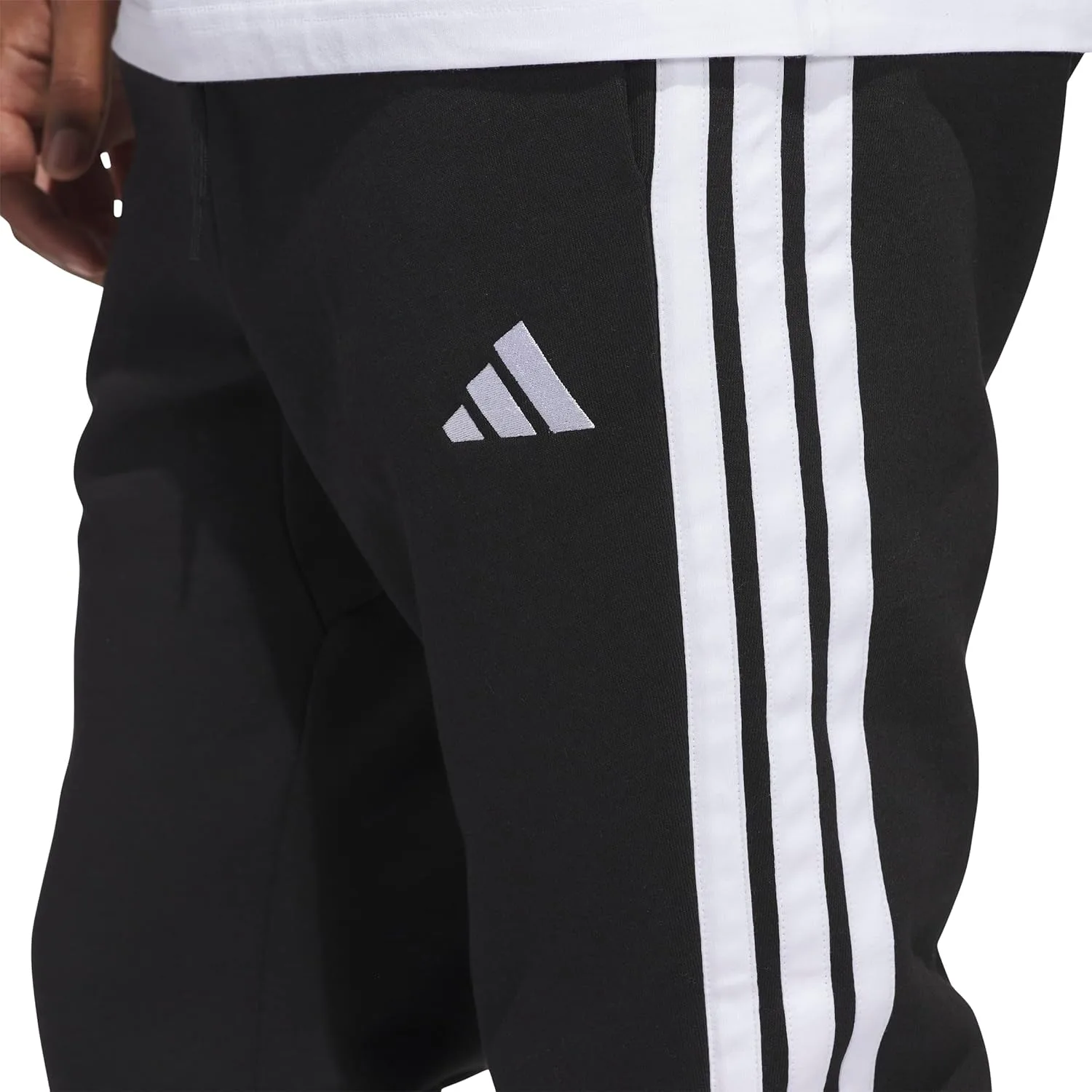 Мужские флисовые брюки Adidas Essentials 3 Stripe Regular Fit, черно-белый — фото 4