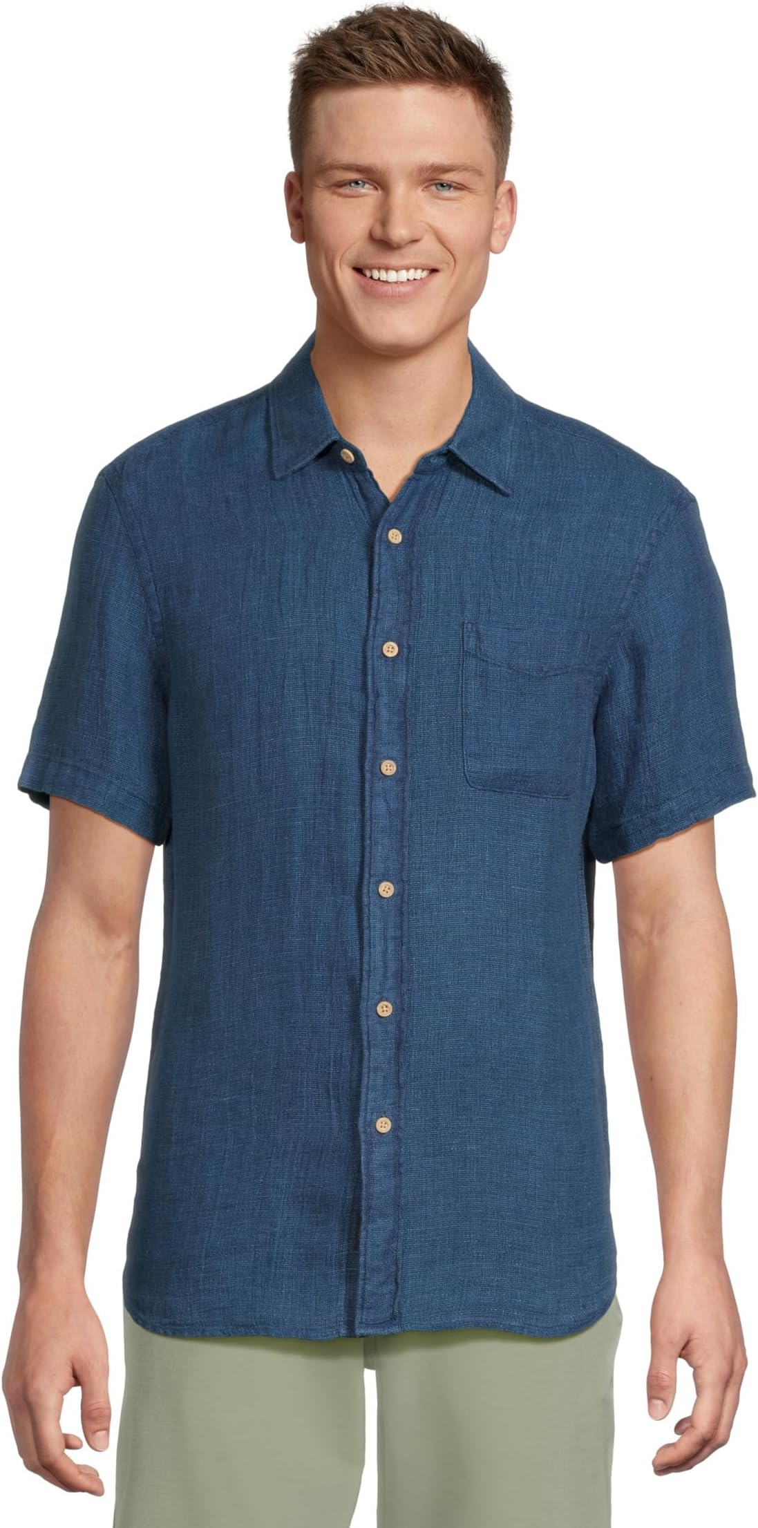 

Рубашка Faherty Short Sleeve Palma Linen Shirt, цвет Indigo Basketweave