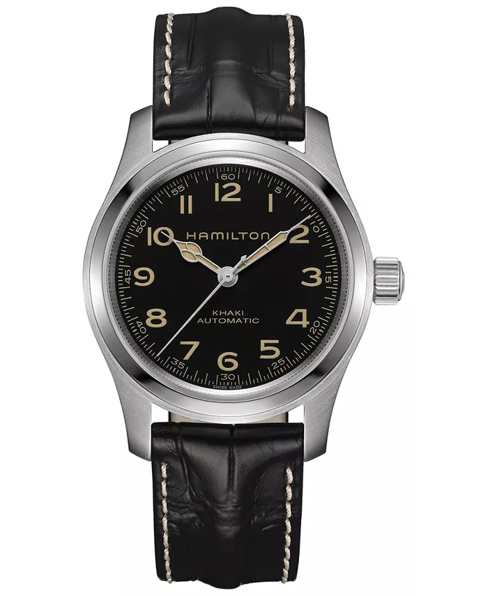 

Мужские швейцарские автоматические часы Khaki Field Murph с черным кожаным ремешком, 42 мм Hamilton