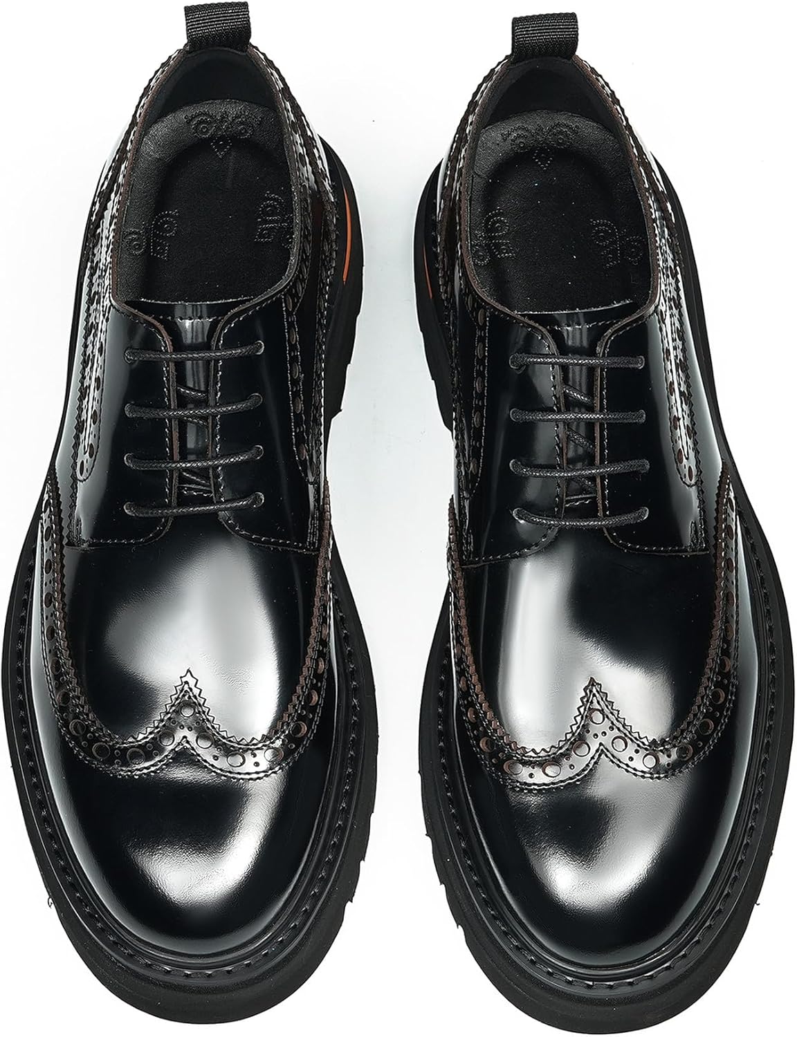 Мужские классические туфли Santimon Wingtip Brogue на шнуровке с грубой подошвой - блестящие дерби из натуральной кожи для повседневного ношения, деловых встреч, выпускного и свадьбы, черный — фото 4