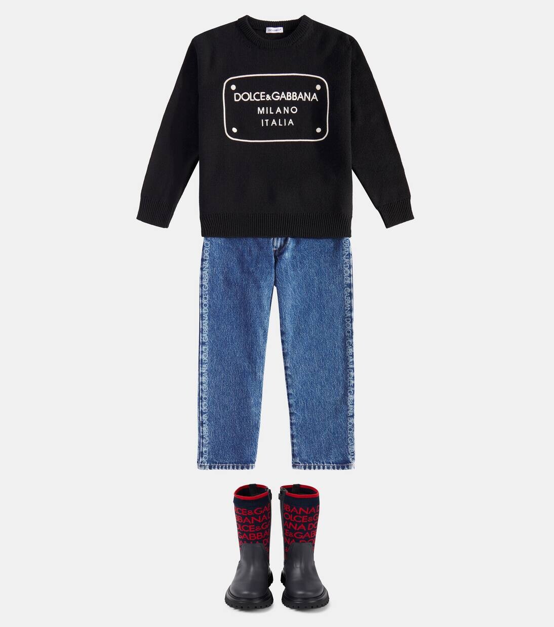 Кожаные ботильоны с логотипом Dolce&Gabbana Kids, цвет blu/rosso — фото 2