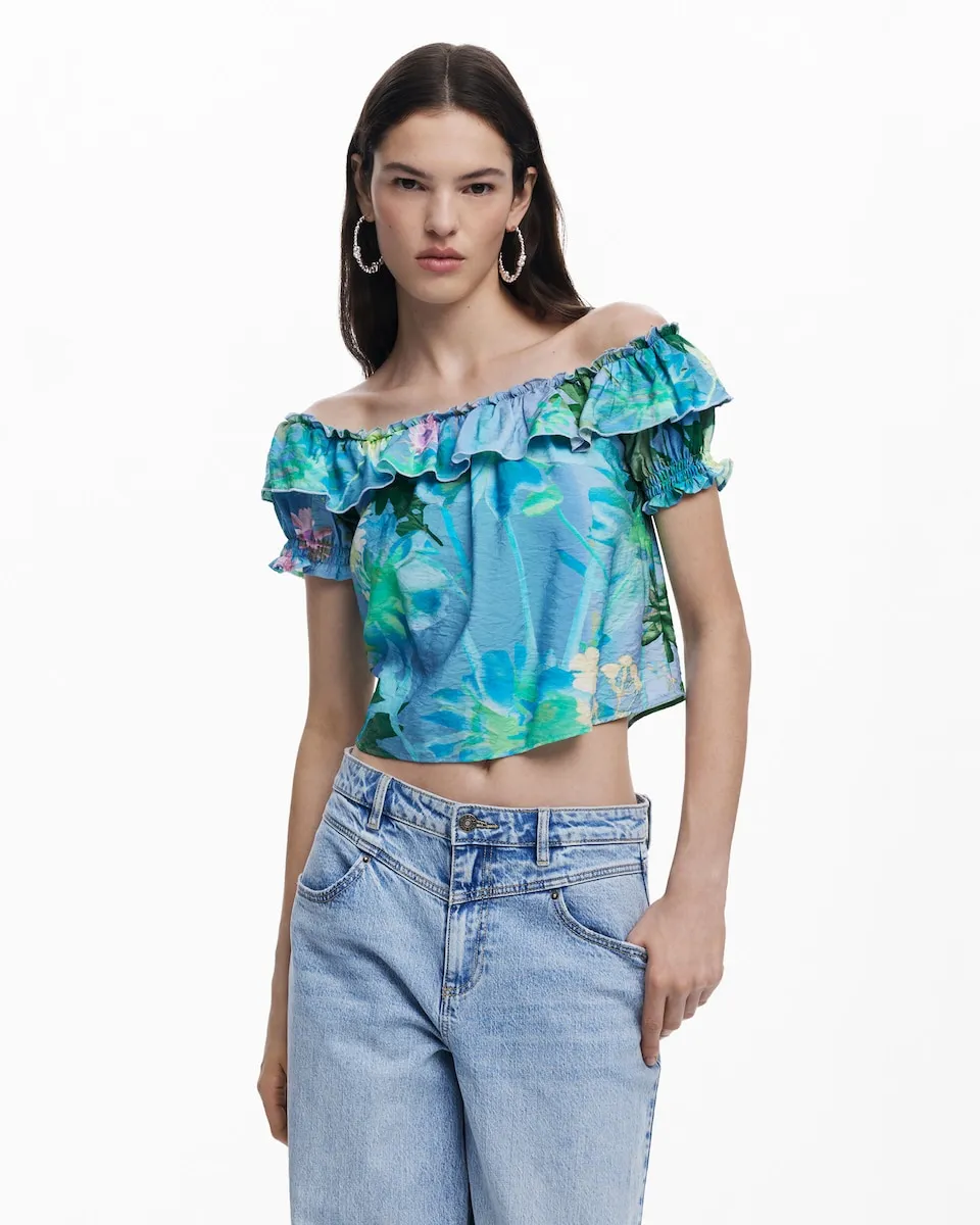 

Блузка женская с принтом и оборками Desigual, зеленый