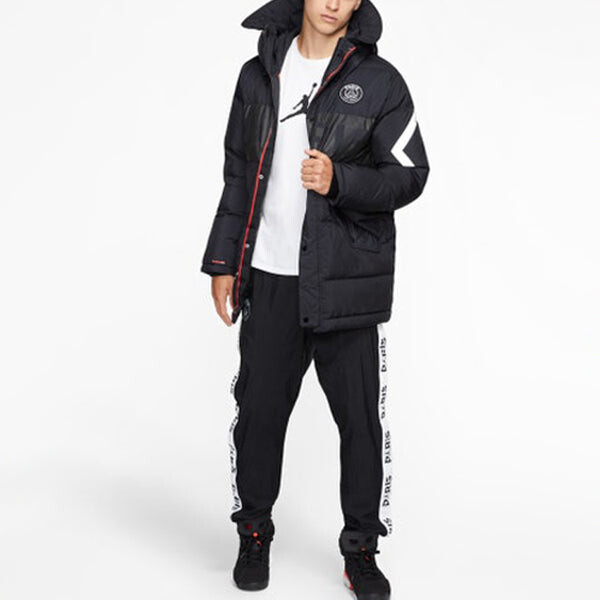 Пуховик Air Jordan PSG Mens Down Parka Soccer/Football Sports hooded down Jacket Black, черный — фото 3