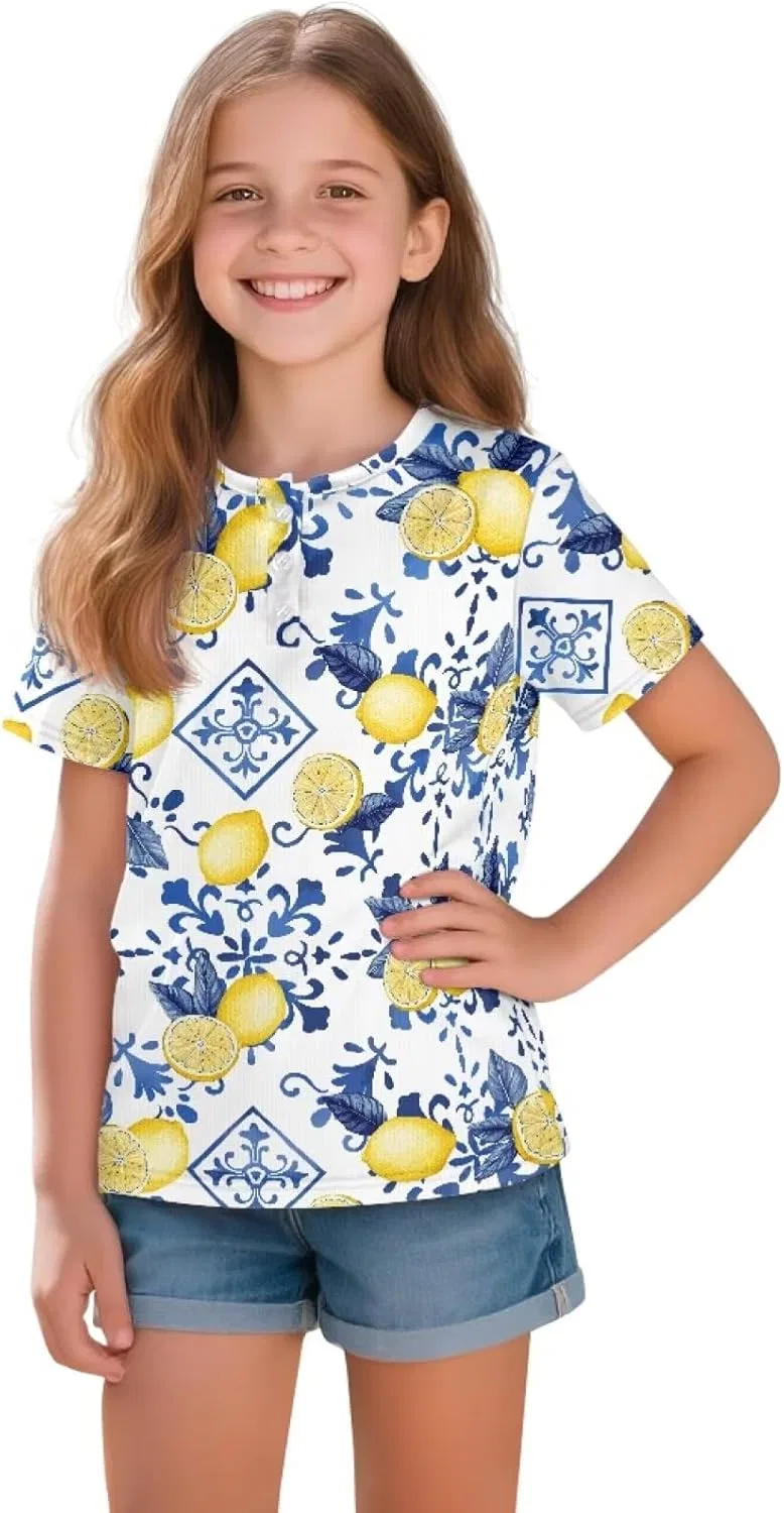 Детская футболка с принтом Gzzxiailg, Blue and White Porcelain Lemon