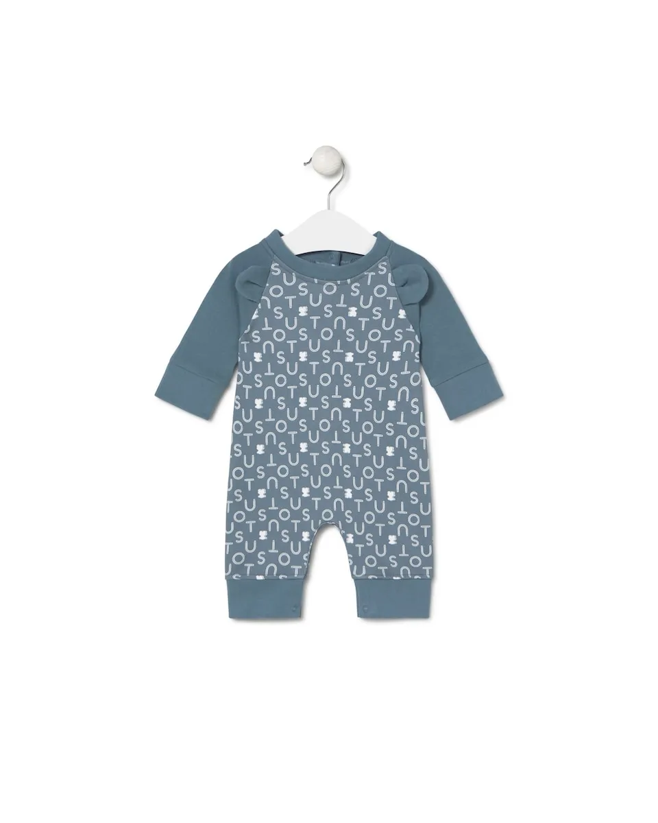 

Детский комбинезон с ушками из гладкого хлопка с принтом Tous, синий/белый