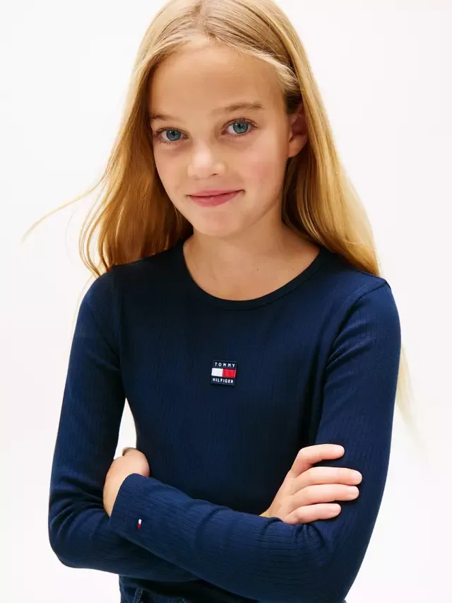 Детская футболка с длинными рукавами с изображением флага наследия Tommy Hilfiger, Dark Night Navy — фото 3