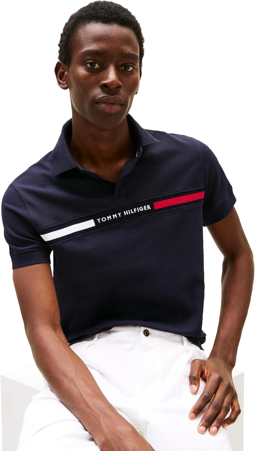 Мужские поло Tommy Hilfiger с коротким рукавом, классического кроя, с логотипом на груди, Desert Sky — фото 2