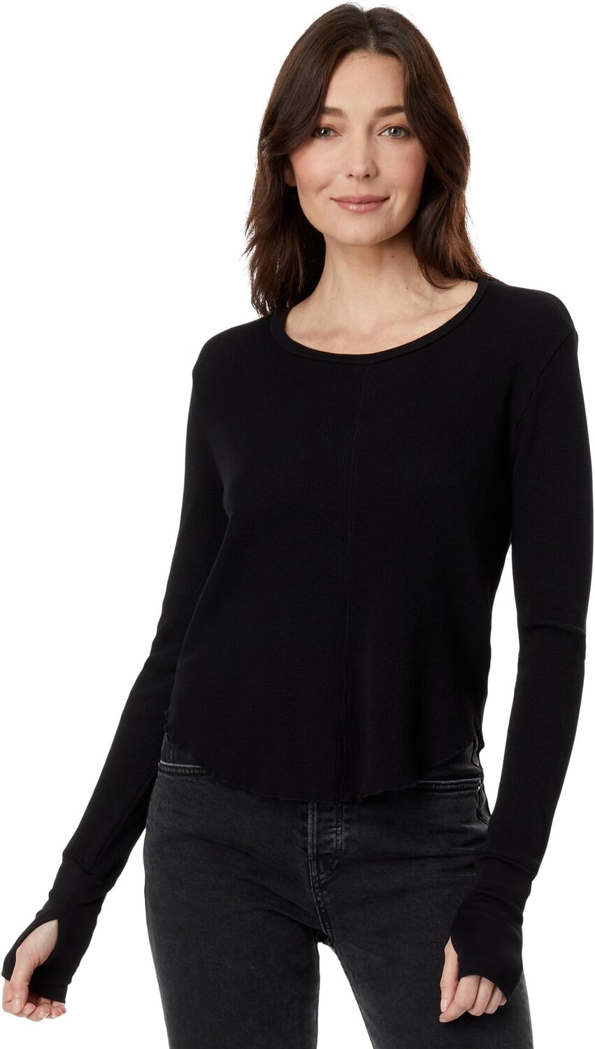 

Футболка bobi Los Angeles Crew Neck Crop Tee with Thumbhole, черный