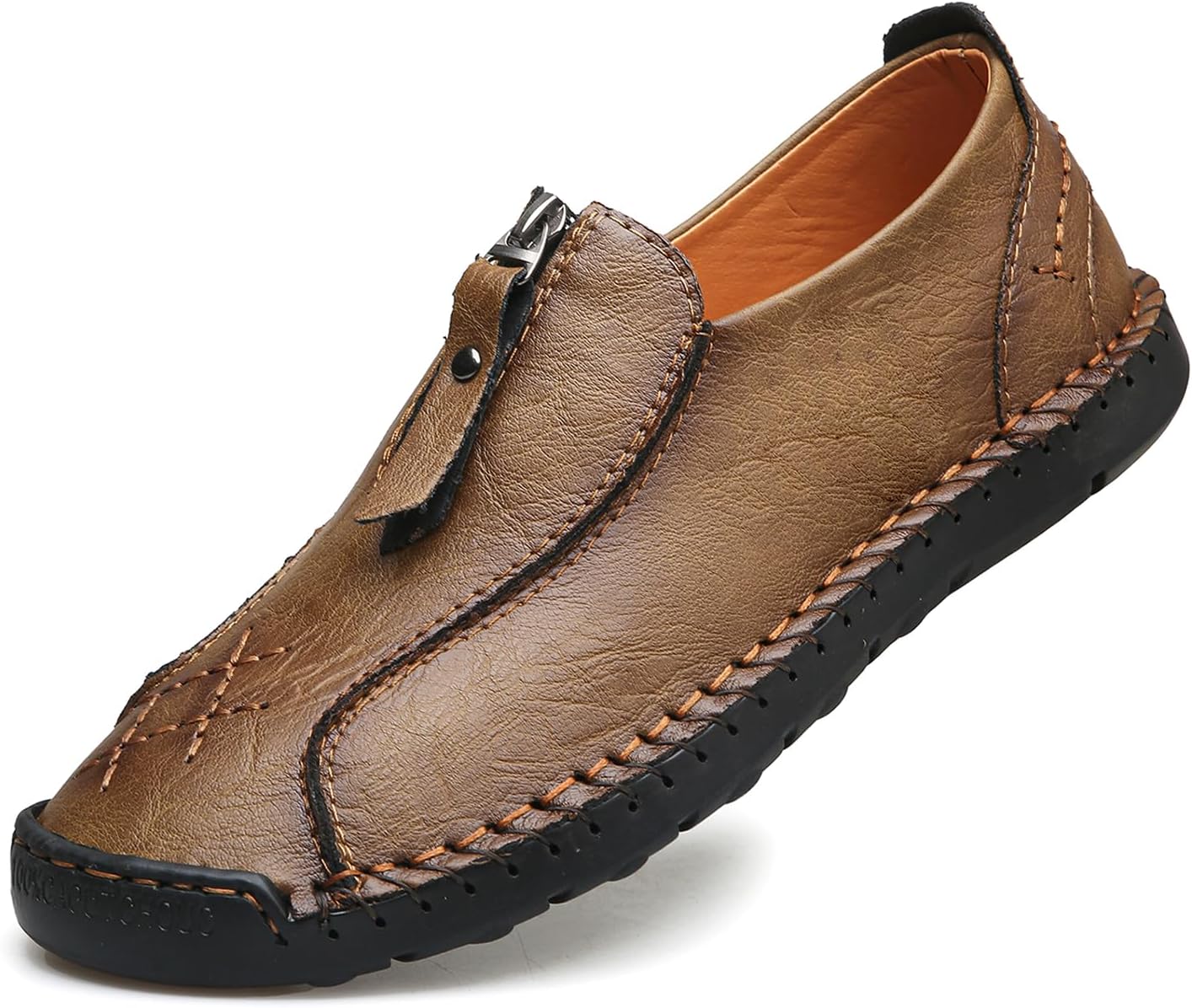 

Мужские кожаные лоферы Dacnakby, слипоны, классические пенни-лоферы, мокасины, ручная строчка, дизайн с молнией, удобные повседневные прогулочные туфли, хаки