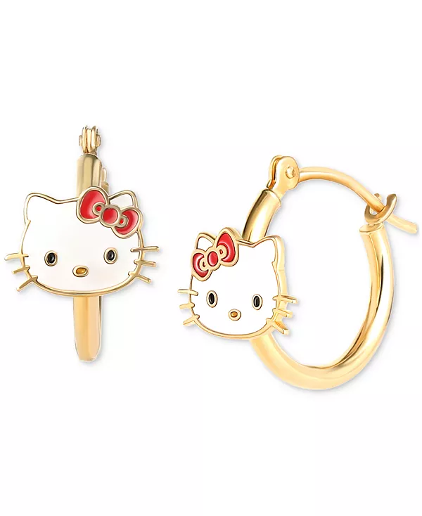 

Маленькие полированные серьги-кольца Hello Kitty из 10-каратного золота, покрытые эмалью, 0,53 дюйма Macy'S, gold