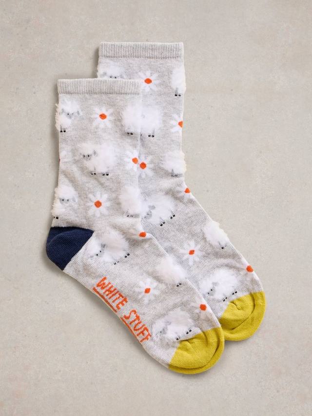 

Пушистые овечки носки до щиколотки из органического хлопка White Stuff, Grey/Multi