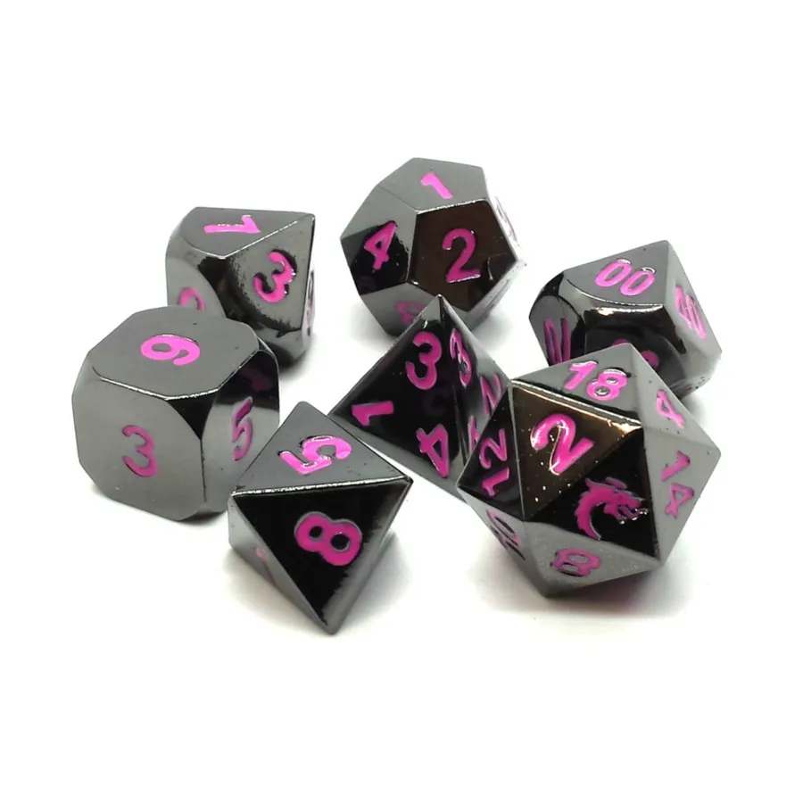 

Набор Poly — черный никель с розовым (7), Metal Dice - Halfling Forged