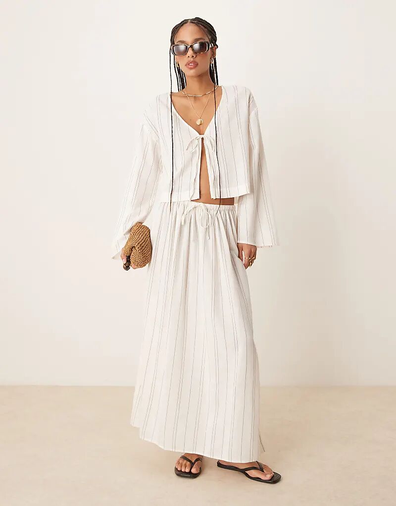 

Пляжная юбка Belle из льняной смеси ASOS DESIGN в однотонную полоску