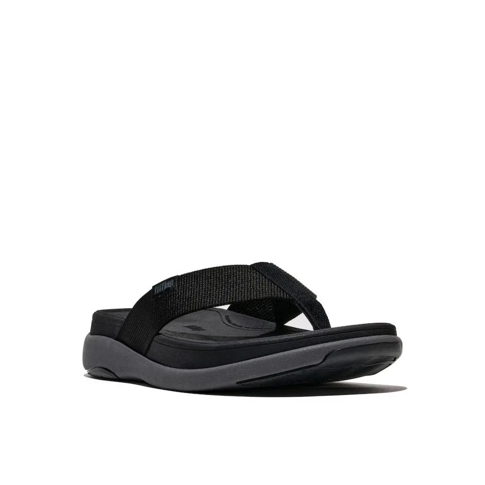 Мужские чёрные сандалии F-Mode Go Textured Webbing Toe Post от Fitflop