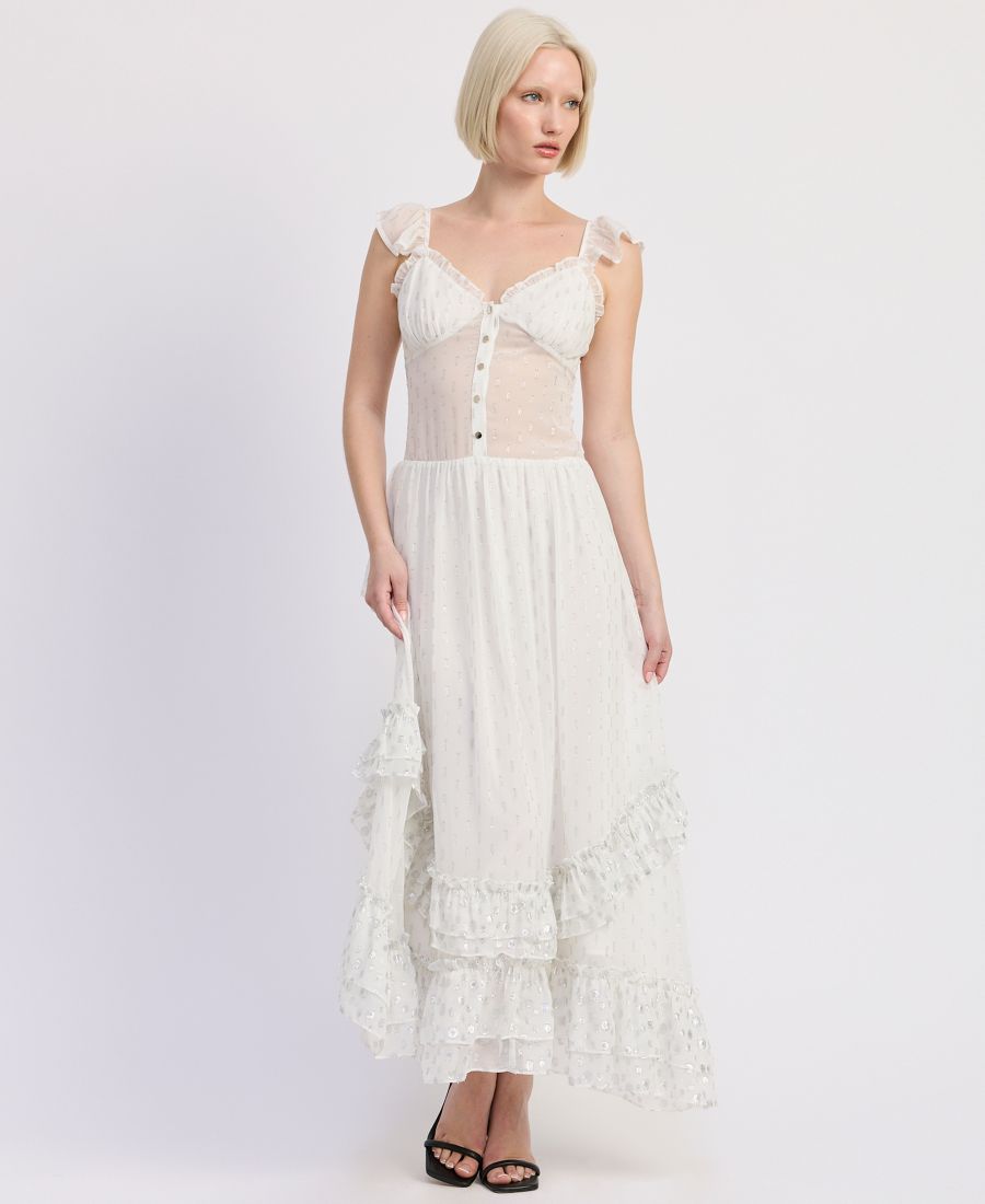 

Женское макси-платье Camile с ярусным подолом и без рукавов En Saison, White Silver